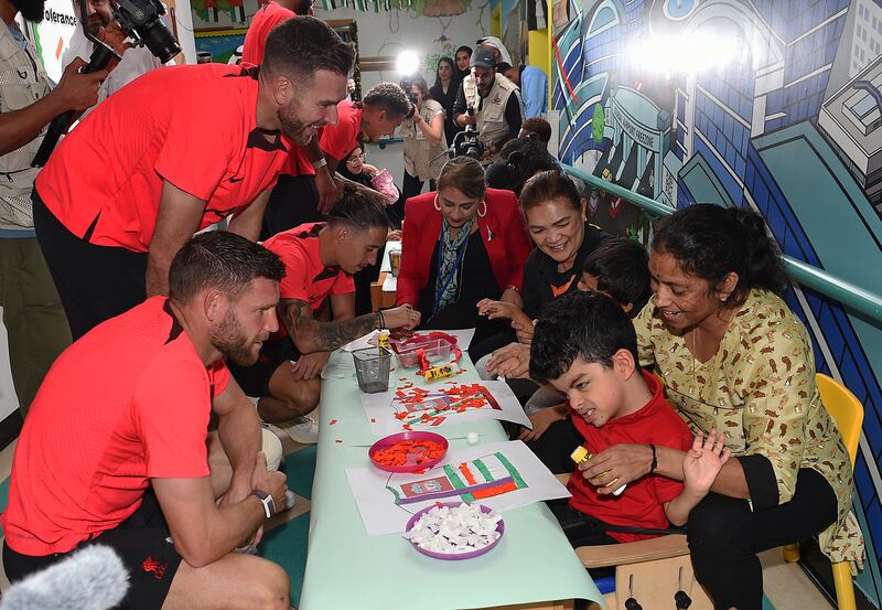 Liverpool players interacted with kids at the Rashid Centre for People of Determination in Dubai on Wednesday, December 7, 2022. Getty