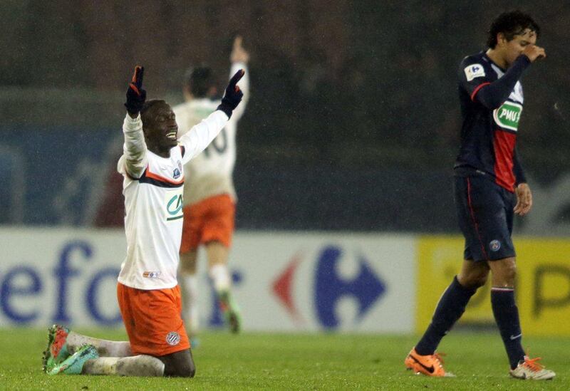 Montpellier's Victor Hugo Montano reacts after beating PSG on Wednesday. Kenzo Tribouillard / AFP