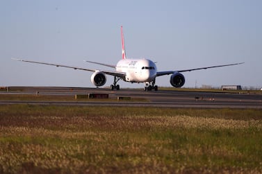 The Qantas Boeing 787 Dreamliner plane arrives at Sydney International Airport after flying direct from New York on Sunday, October 20, 2019 in Australia. David Gray /Getty Images for Qantas