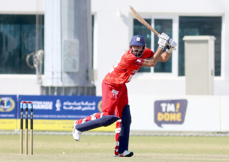 Umer Imtiaz of Bahrain plays a shot.