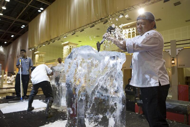 Entrants had 90 minutes to create an Arab-themed ice sculpture. Antonie Robertson / The National 