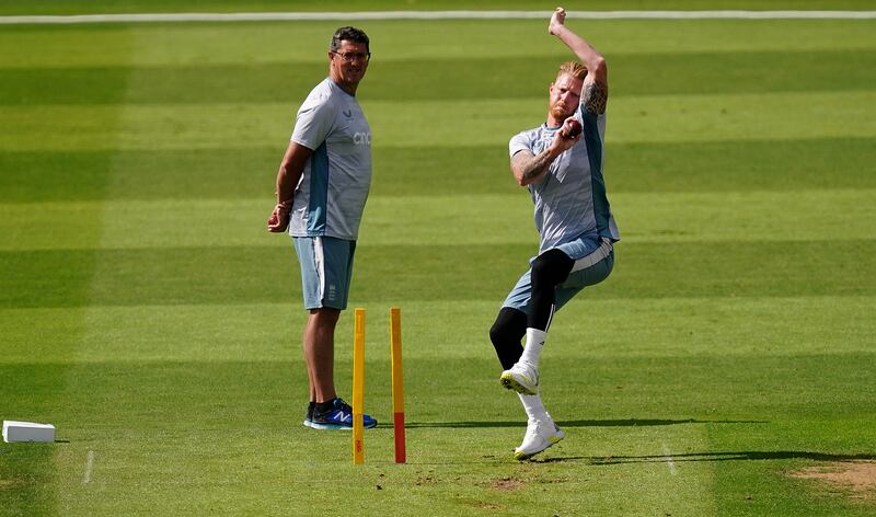 England captain Ben Stokes bowls during a nets session at Edgbaston. PA