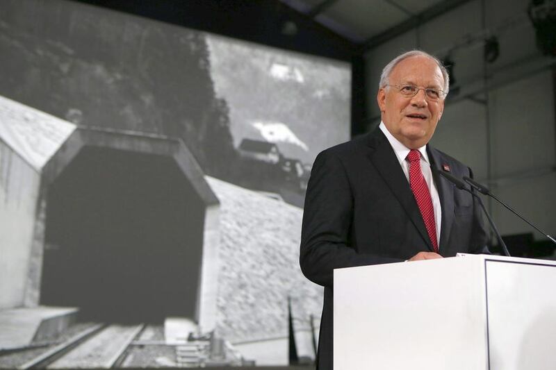 Johann Schneider-Ammann, the Swiss federal president, at the opening day of the Gotthard rail tunnel. Alexandra Wey / EPA
