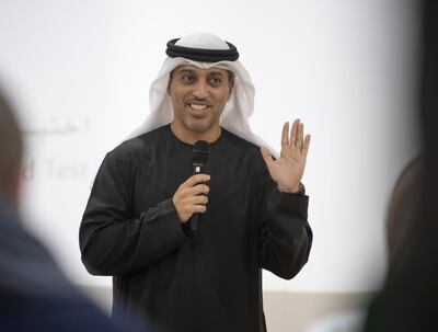 Dr Ahmad Al Falasi, speaking at this year's Emirates Literature Festival in Dubai.  Leslie Pableo for The National