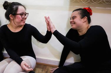 Hania Hany and Dina Tarek are seen during a training at an inclusive ballet studio for ballerinas with disabilities, to integrate them with girls in a collective training to become ballerinas with a vision of inclusion in Alexandria, Egypt March 8, 2023.  REUTERS / Mohamed Abd El Ghany