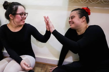 Hania Hany and Dina Tarek are seen during a training at an inclusive ballet studio for ballerinas with disabilities, to integrate them with girls in a collective training to become ballerinas with a vision of inclusion in Alexandria, Egypt March 8, 2023.  REUTERS / Mohamed Abd El Ghany