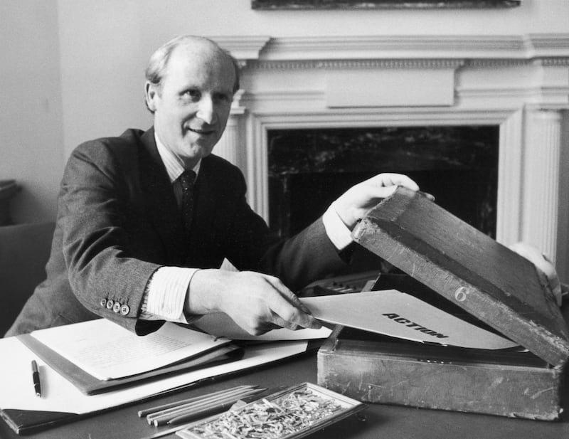 Conservative chancellor Anthony Barber prepares for the 1971 Budget in his office at the Treasury
