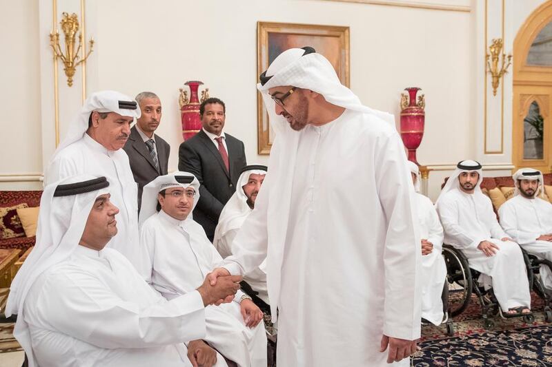 Sheikh Mohammed bin Zayed receives members of the UAE Paralympic team.