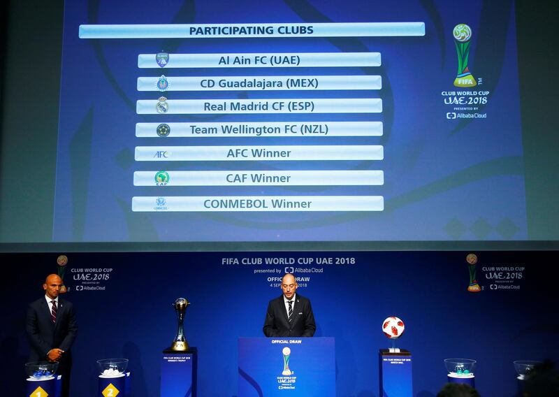 Soccer Football - Official Draw for the FIFA Club World Cup UAE 2018 - Zurich, Switzerland - September 4, 2018  Former Argentina player Esteban Cambiasso waits as participating clubs are announced before the start of the draw  REUTERS/Arnd Wiegmann