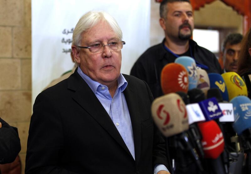epa06639061 UN Special Envoy to Yemen Martin Griffith gives a news conference prior to his departure at the Sana'a International Airport, in Sana'a, Yemen, 31 March 2018. According to reports, UN special envoy Martin Griffiths left Sana'a after a week-long visit, in diplomatic efforts to end a three-year escalating conflict between the Saudi-led coalition-backed Yemen's government and Houthi militias.  EPA/YAHYA ARHAB