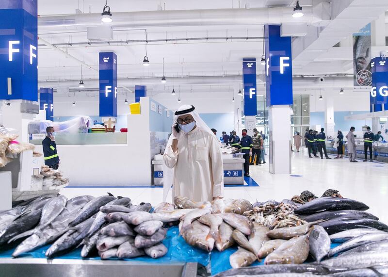 DUBAI, UNITED ARAB EMIRATES. 7 APRIL 2020. 
The Fish Market in the Waterfront Market in Deira, near Hamriya Port, has been given permission by authorities to reopen today. (Photo: Reem Mohammed/The National)

Reporter:
Section: