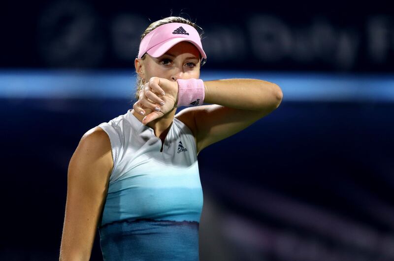Kristina Mladenovic of France in action during her 6-3, 6-3 second-round win over Japan's world No 1 Naomi Osaka at the Dubai Duty Free Tennis  Championships on Tuesday night. Getty Images