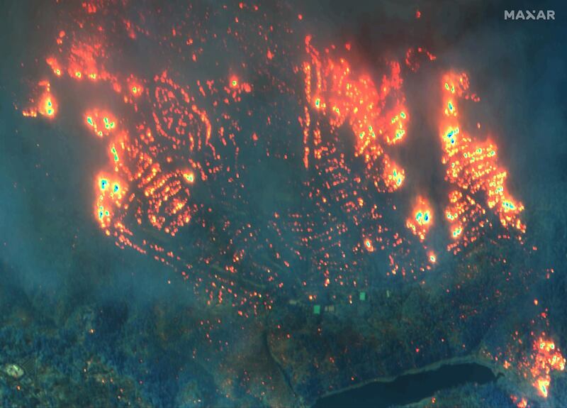 The Camp Fire burning in Paradise Pines, California on November 9, 2018.