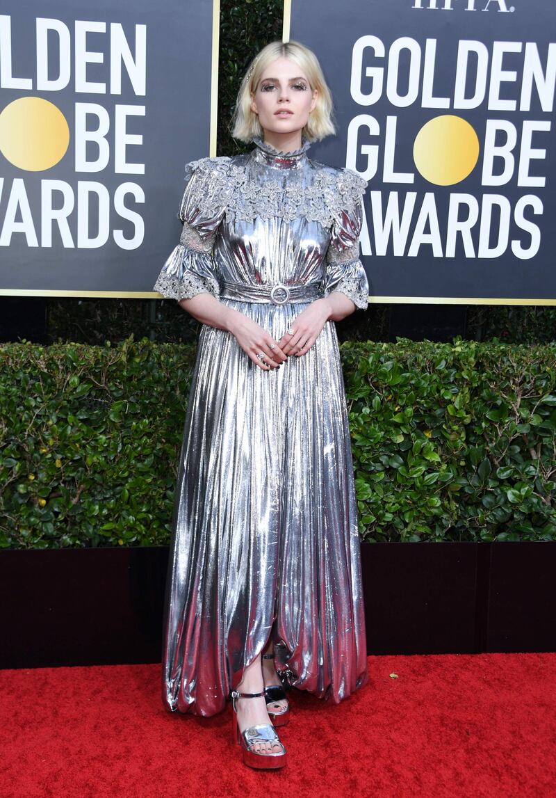 Actress Lucy Boynton arrives for the 77th annual Golden Globe Awards on January 5, 2020, at The Beverly Hilton hotel in Beverly Hills, California.  / AFP / VALERIE MACON
