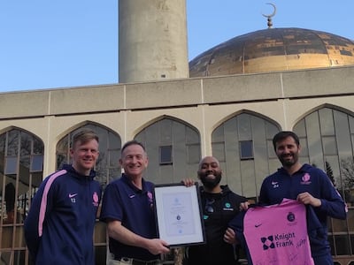 Nujum Sports founder Ebadur Rahman took Middlesex County Cricket Club on a tour of Regents Park London Central Mosque before Ramadan this year. Photo: Nujum Sports