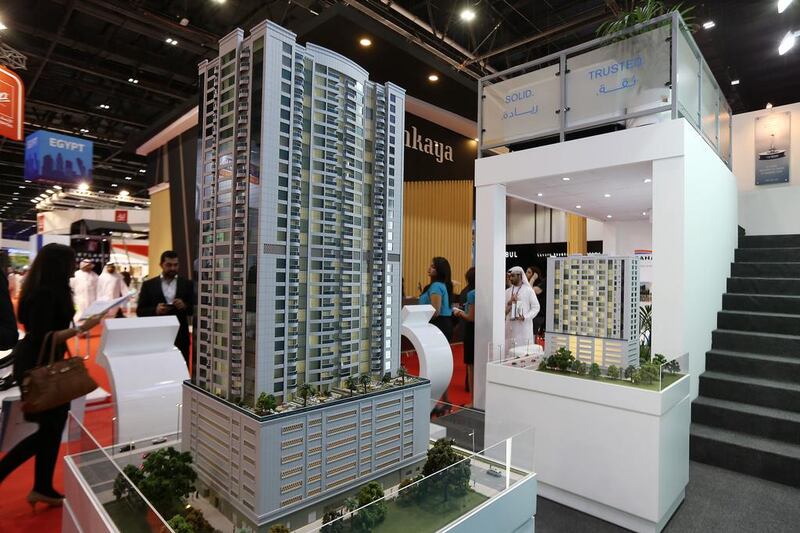 A model of Sahara Tower 4 and 5 towers on display at the Al Thuriah stand. Pawan Singh / The National