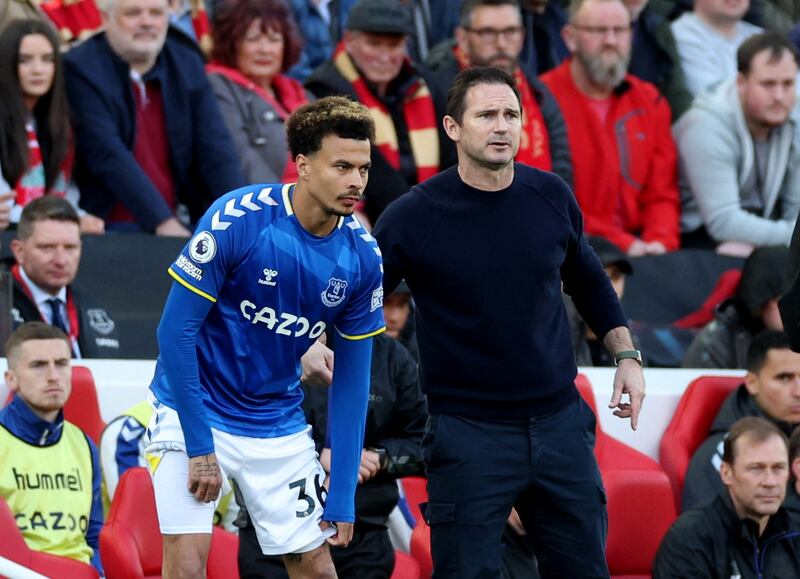 Everton's Dele Alli with manager Frank Lampard as he prepares to come on as substitute. Reuters