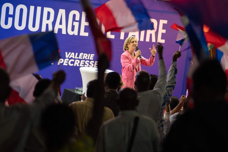 Les Republicains presidential candidate Valerie Pecresse delivers a speech on the campaign trail in the French Caribbean island of Guadeloupe. AFP