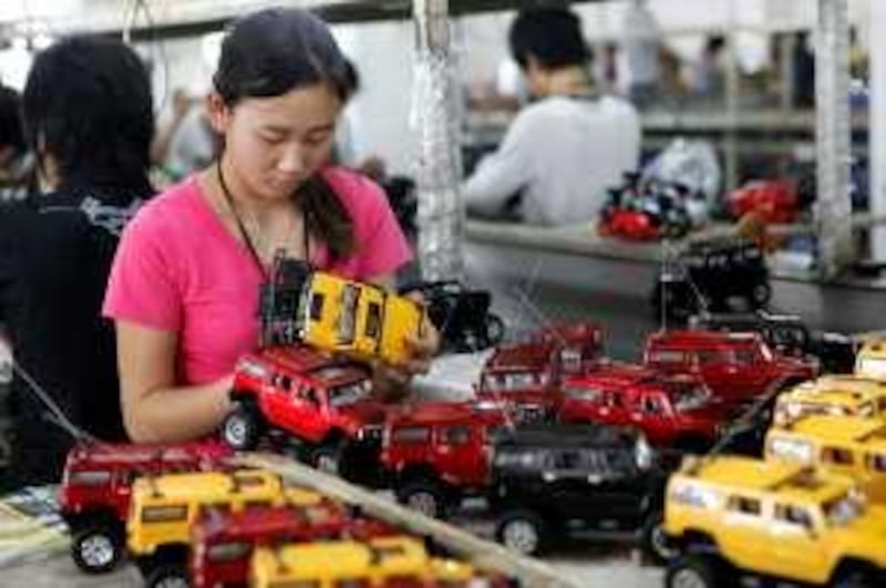 In this photo released by China's Xinhua News Agency, workers assemble toys at a factory in Shantou City, south China's Guangdong Province, Monday, April 20, 2009. According to the statistics from Shantou Customs, the total value of the city's toy export stood at US$ 91.84 million in the first quarter of this year, 43.9 percent more than that of the same period of last year, Xinhua said. (AP Photo/Xinhua, Ma Ka) ** NO SALES ** *** Local Caption ***  XIN804_China_Trade.jpg *** Local Caption ***  XIN804_China_Trade.jpg
