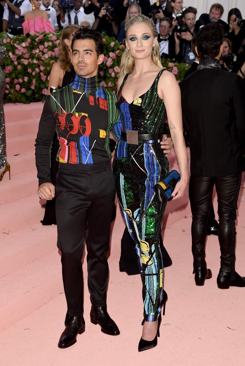 Singer Joe Jonas, left, and actress Sophie Turner arrive at the 2019 Met Gala in New York on May 6. AP