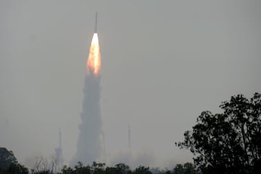 ISRO Polar Satellite Launch Vehicle lifts off from the Satish Dhawan Space Centre in Andhra Pradesh. AFP