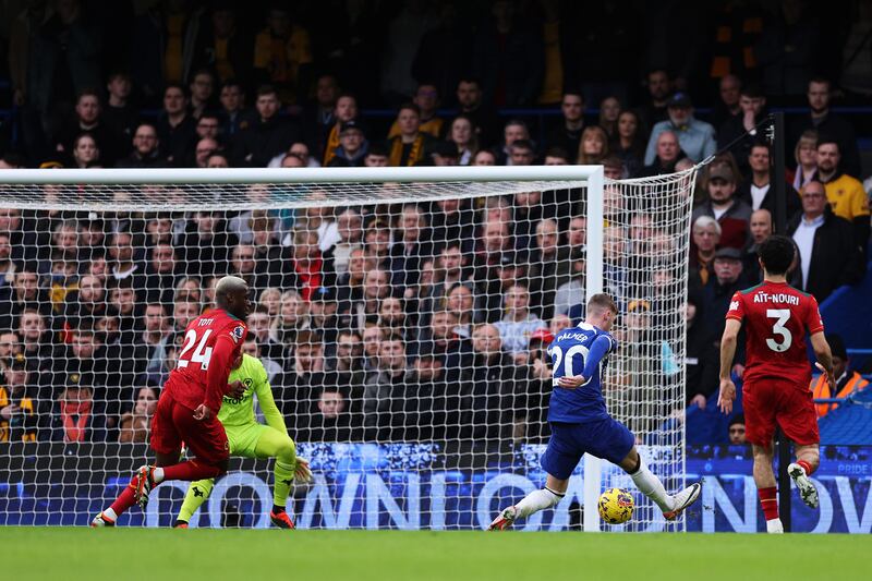 Cole Palmer of Chelsea scores his team's first goal. Getty Images