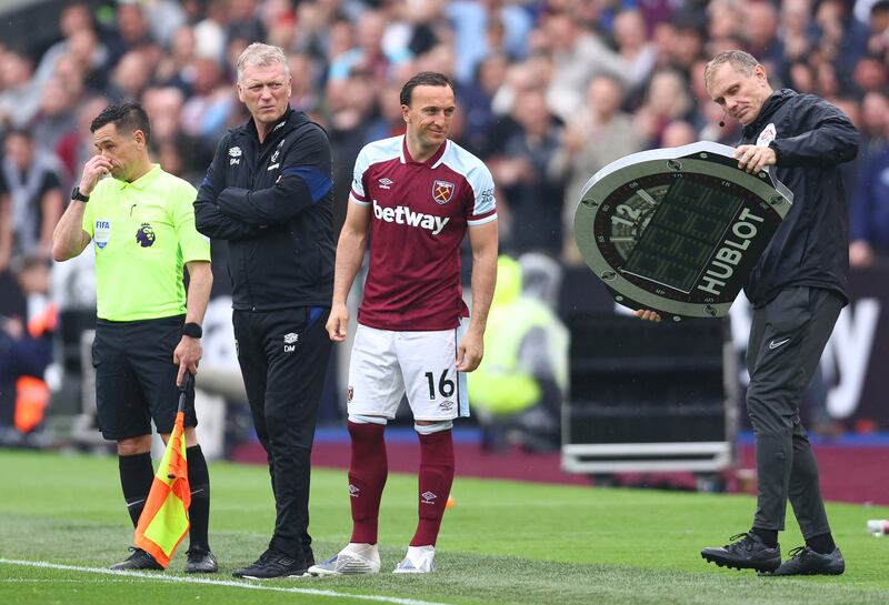 Mark Noble is brought on for what will be his final home appearance for West Ham. Getty