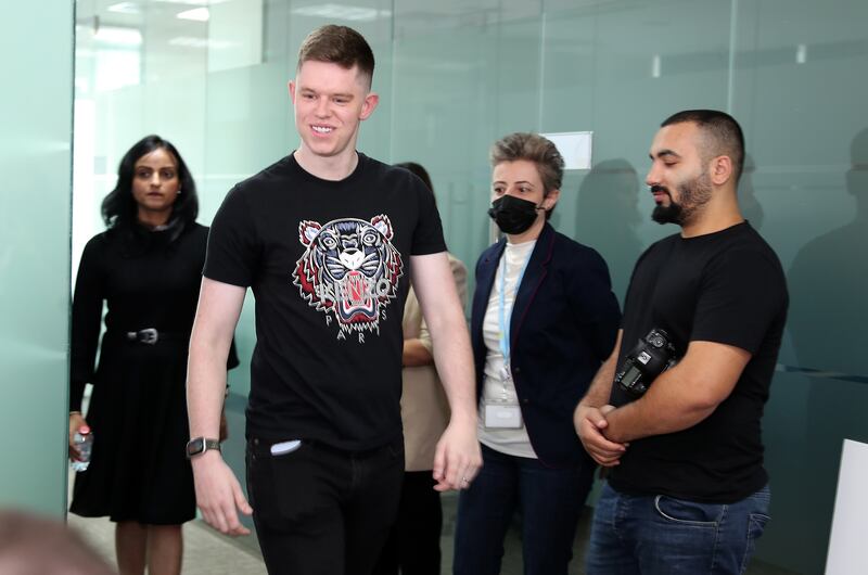 Reece arriving to collect his cheque at the Ewings office in Dubai. 