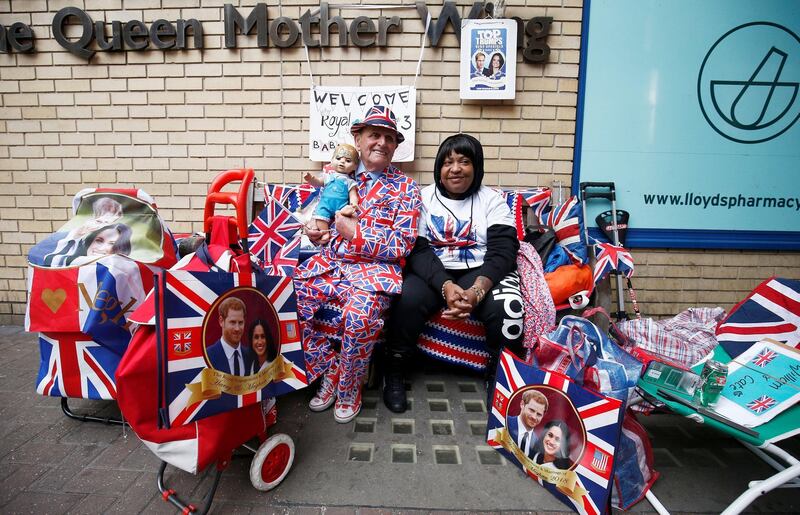 Royalists wait outside the Lindo Wing of St Mary's Hospital in London after Britain's Catherine, the Duchess of Cambridge, went into labour for her thrid child. Henry Nicholls / Reuters