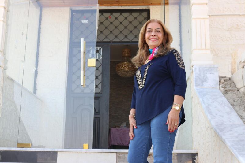 Wafa Yousif Tarawneh, who formed Jordanâ€™s first all-women electoral list, outside her makeshift office in Karak, southern Jordan on October 31, 2020