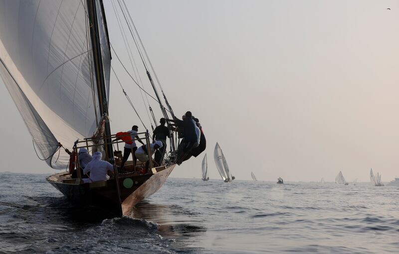 Sailors training in dhows for Al Gaffal Race in Dubai. EPA