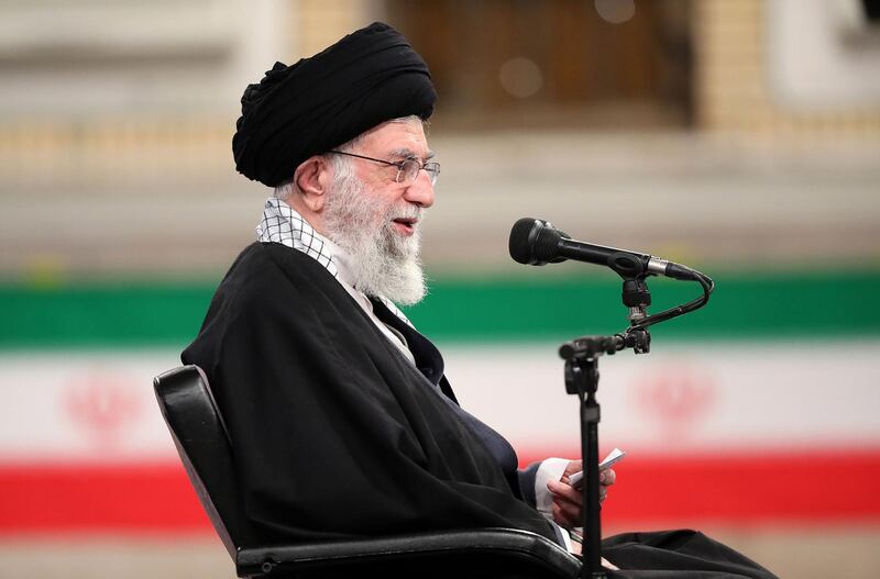 Ayatollah Ali Khamenei speaks during his meeting with the Iranian Air Force and Army Air Defense. EPA