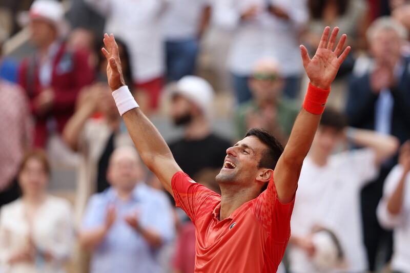 Novak Djokovic celebrates after beating Casper Ruud. Getty