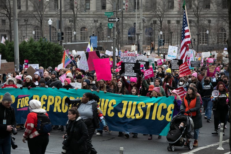 Demonstrators during a Women's March rally in Washington. Bloomberg 