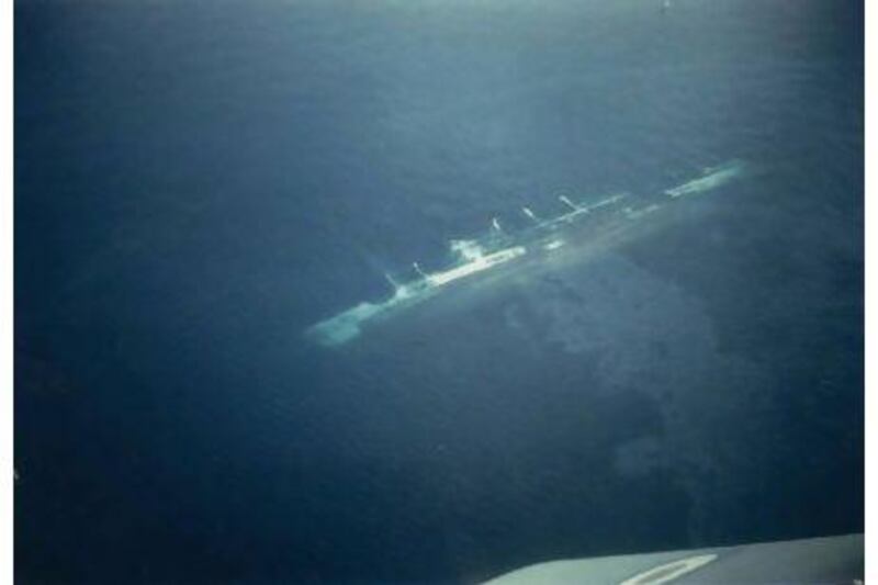 The MV Dara, after it sank while being towed to Duabi. Courtesy Royal Air Force