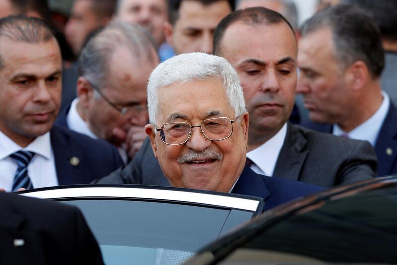 Palestinian President Mahmoud Abbas leaves after opening a new department for cancer patients in Istishari Arab Hospital, in Ramallah in the Israeli-occupied West Bank April 9, 2019. REUTERS/Mohamad Torokman