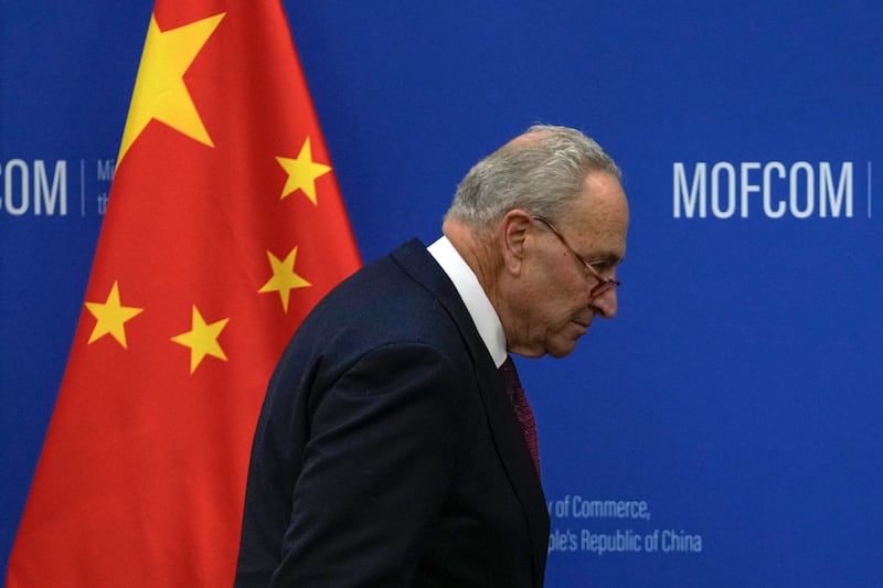 US Senate Majority Leader Chuck Schumer in Beijing on Monday. AP