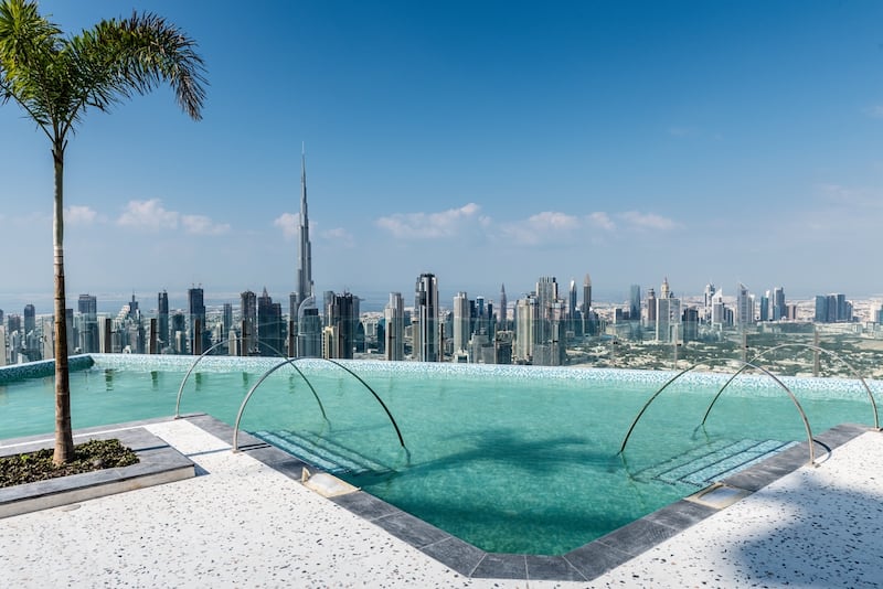 The Rooftop pool at SLS Dubai is the world's highest overflow pool. Photo: SLS Dubai