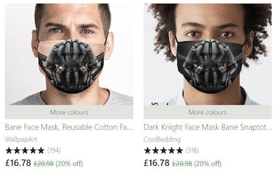 Etsy is selling Bane-inspired face masks, although the site makes it clear they are not medical grade. Courtesy Etsy