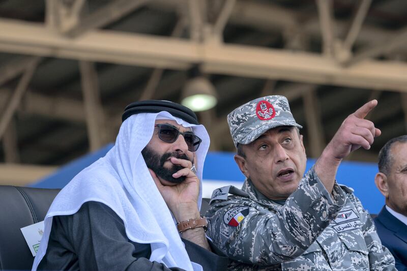 BERENICE, EGYPT - January 15, 2020: HE Mohamed Ahmad Al Bowardi, UAE Minister of State for Defence Affairs (L), attends the opening ceremony of Berenice Military Base.

( Mohamed Al Hammadi / Ministry of Presidential Affairs )
—