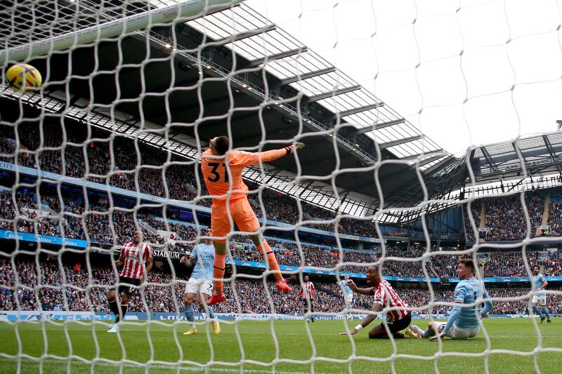 MANCHESTER CITY RATINGS: Ederson – 6 Called into action after Onyeka was placed through, the Brazilian had to make a strong block to deny the midfielder. Busy throughout but couldn't do much about the goals.

Getty