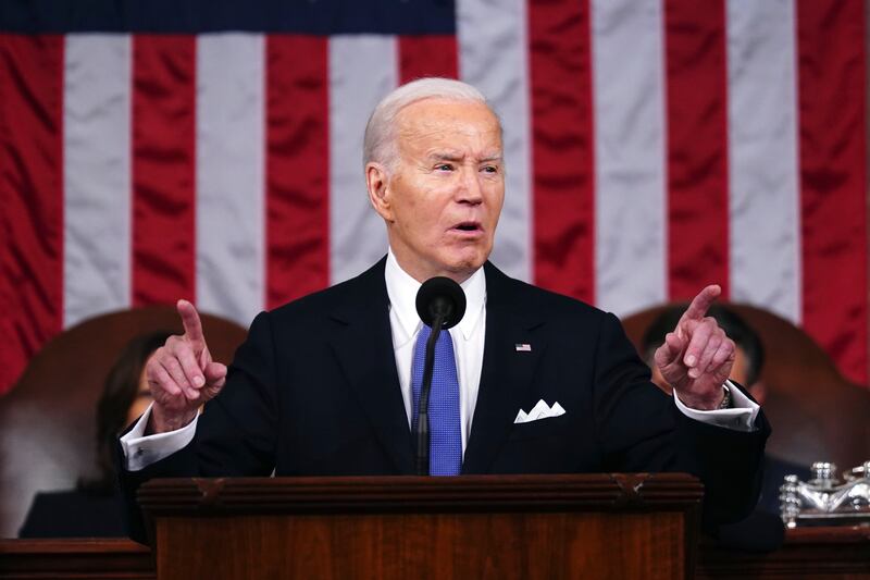 US President Joe Biden delivers the State of the Union address in Washington. AP