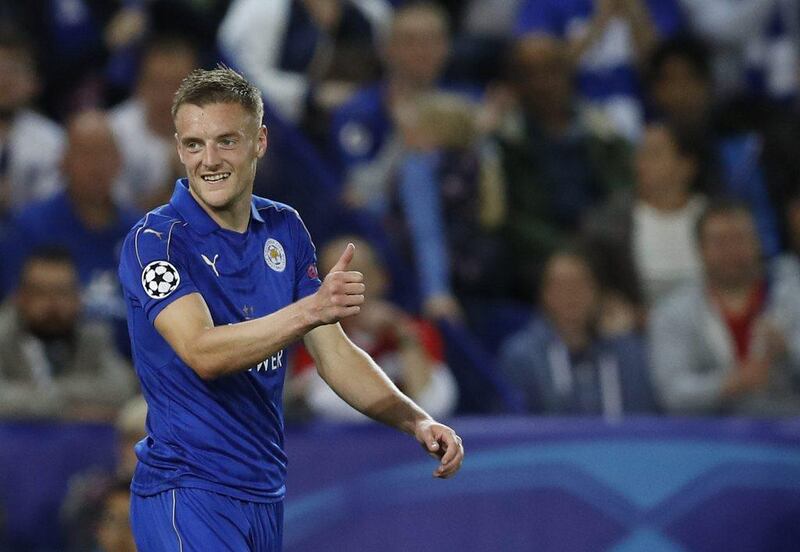 Leicester City’s Jamie Vardy reacts during the Champions League Group G match against Porto. Carl Recine / Reuters