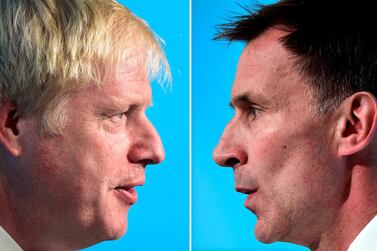 A combination pictures shows Boris Johnson and Jeremy Hunt, leadership candidates for Britain's Conservative Party. Reuters, file