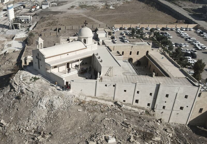 An aerial view of the Chaldean Monastery of St George (Mar Korkis) in Iraq's northern city of Mosul.  AFP