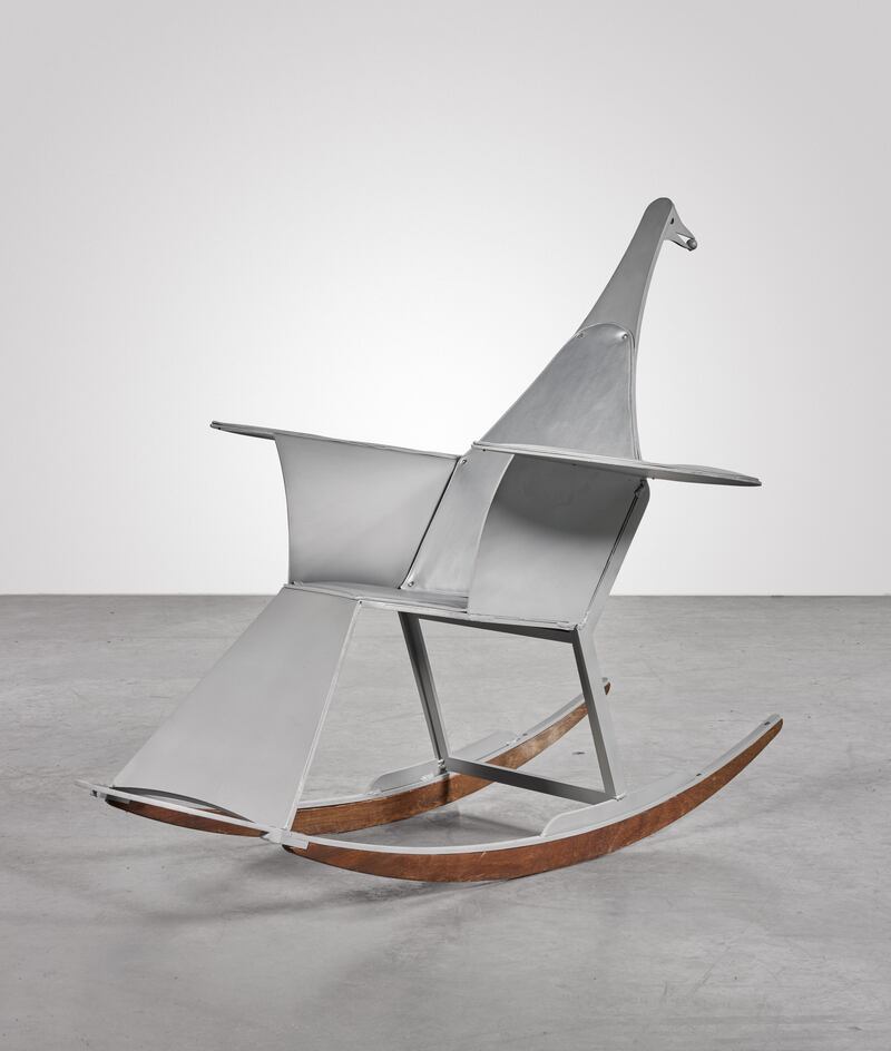 Francois-Xavier Lalanne's Oiseau d’Argent, A Rocking Chair sold for $30,000 (est. $18,000-20,000). Courtesy Sotherby's