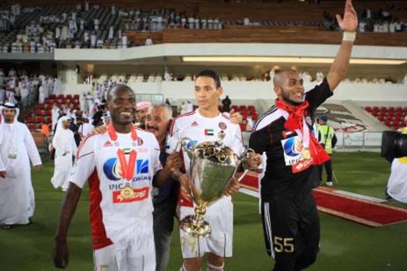 Abdulsalam Jumaa, left, won the President's Cup with Al Jazira last season before signing up for Al Dhafra's promotion bid.
