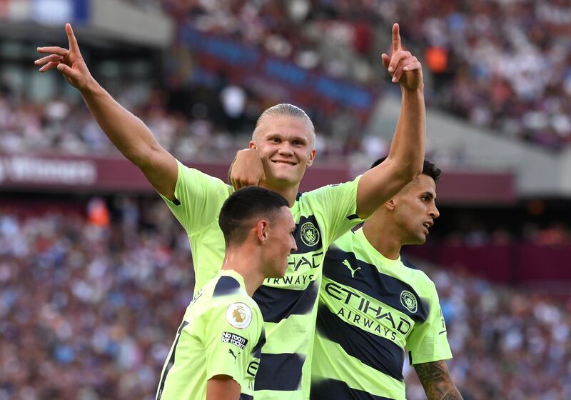 Erling Haaland celebrates his second goal. Getty