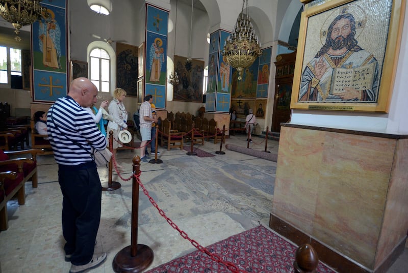 Inside St George's Greek Orthodox Church, in Madaba, Jordan. The city has many Muslim and Christian sites.