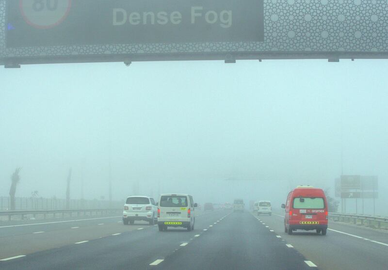 Abu Dhabi, United Arab Emirates, January 19, 2021.   Fog along the E10 highway Abu Dhabi.
Victor Besa/The National 
Section:  NA/Weather